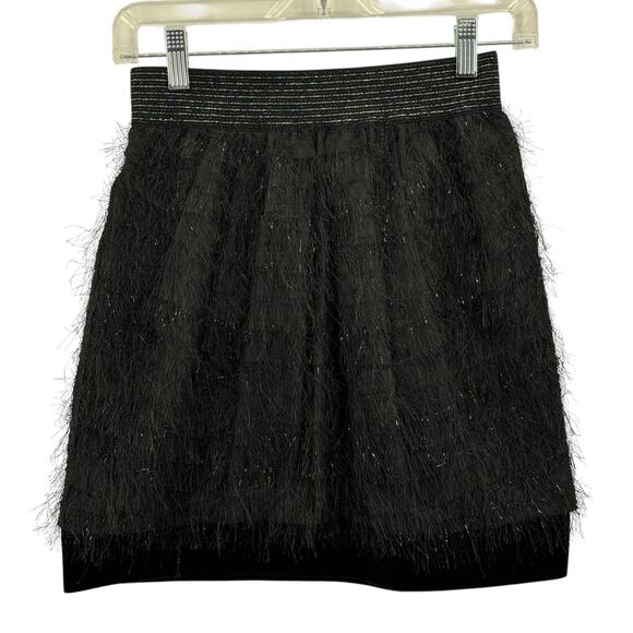 Lanvin en Bleu Fringe Feather Skirt Women's SZ 36 Black Dinner Evening Party Fun - Picture 1 of 7